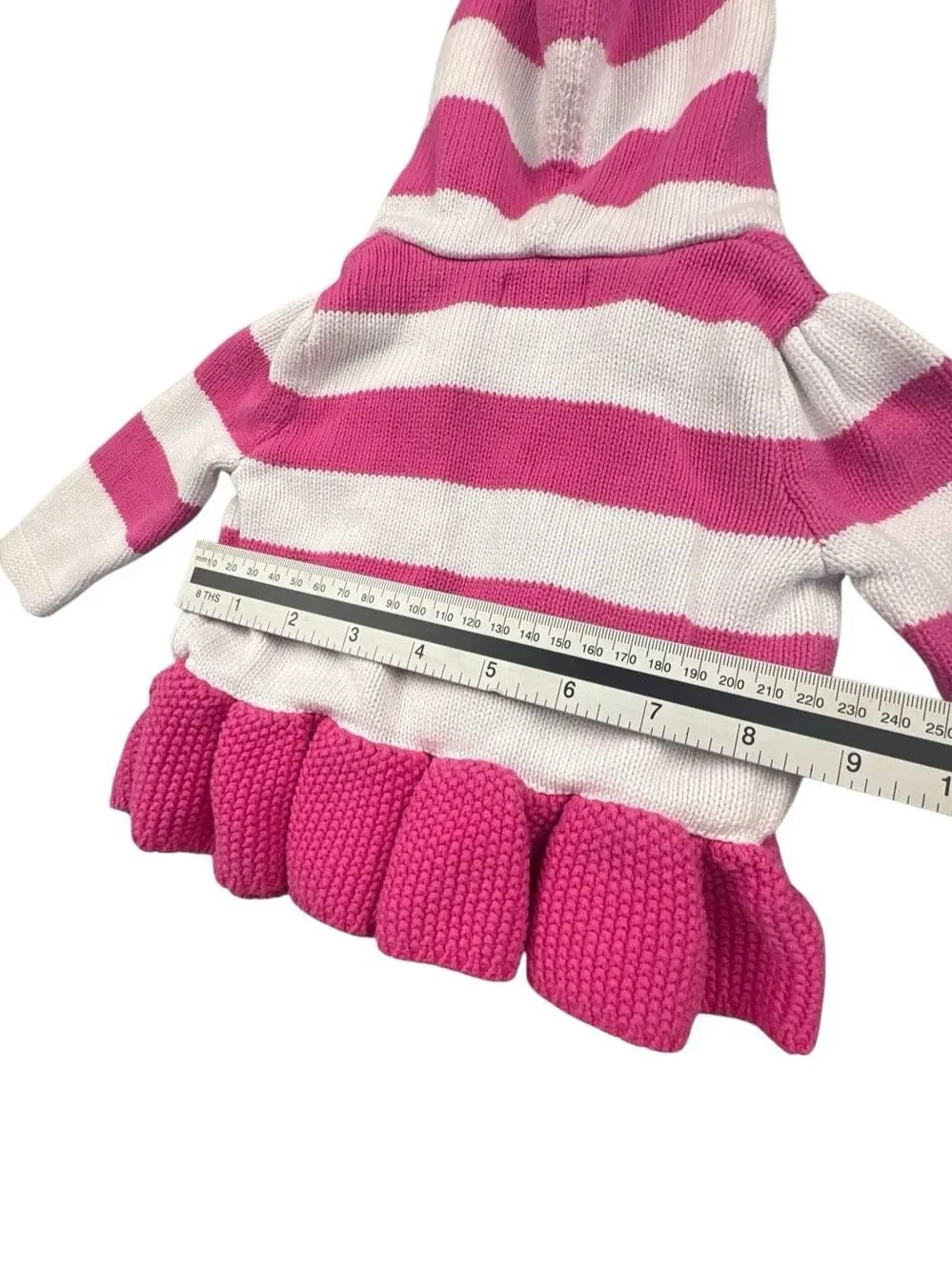 Ralph Lauren Baby Girls 6M Pink White Striped Hooded Zip Sweater Ruffle Hem